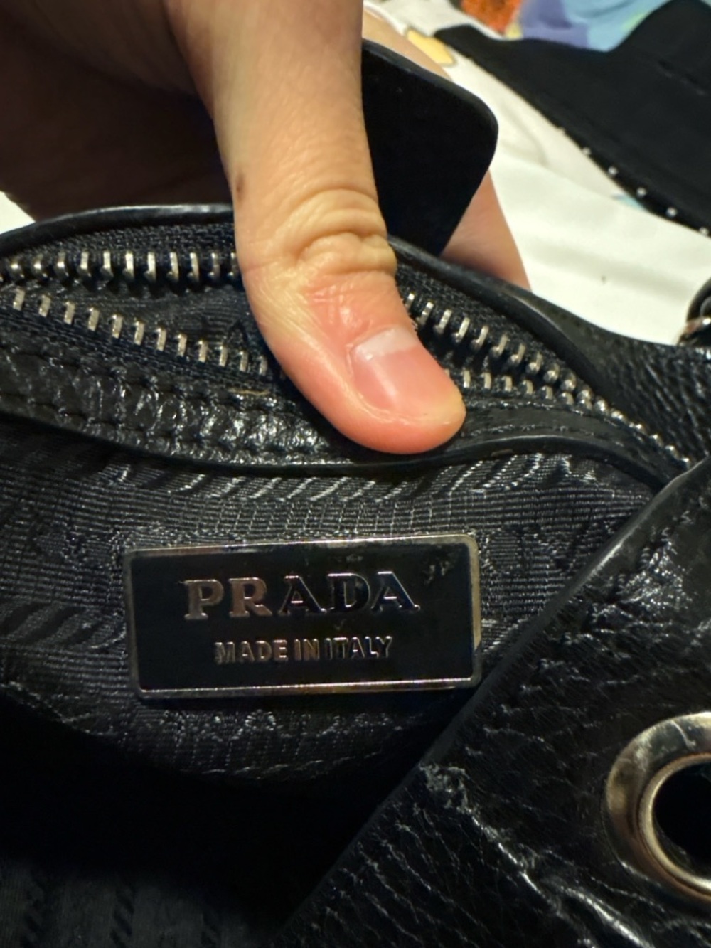 Vintage Prada Tessuto Nylon Hobo Bag Black Leather Trim Shoulder Bag Y2K - Picture 3 of 6